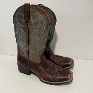 Ariat Women's Round Up Wide Square Toe Western Boot Brown Gold Size 9